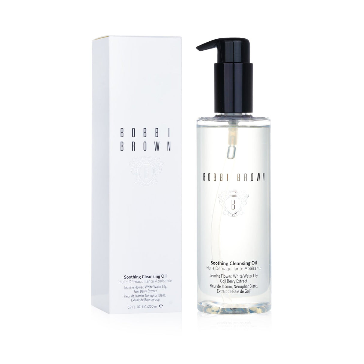 Bobbi Brown Soothing Cleansing Oil in a 200ml bottle, gently removes makeup while soothing and hydrating skin with natural oils.