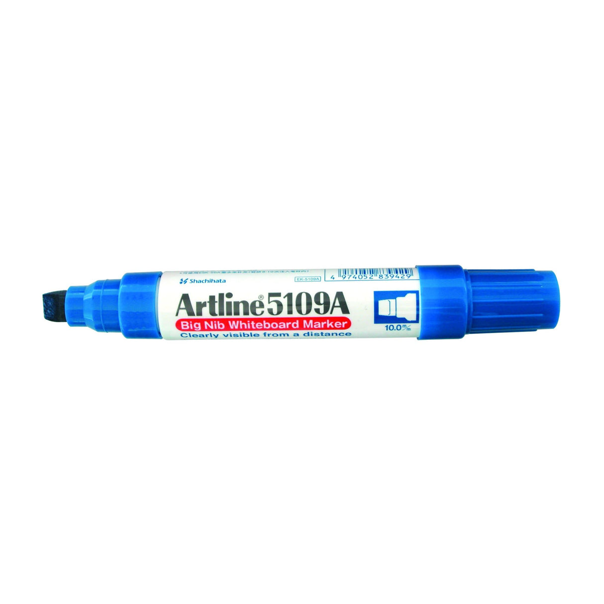 Artline 5109a whiteboard marker with 10mm chisel nib in vibrant hangse blue, designed for high visibility and bold lines.