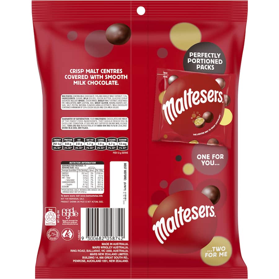Maltesers Chocolate Sharepack Fun Size 132g bag 11pack