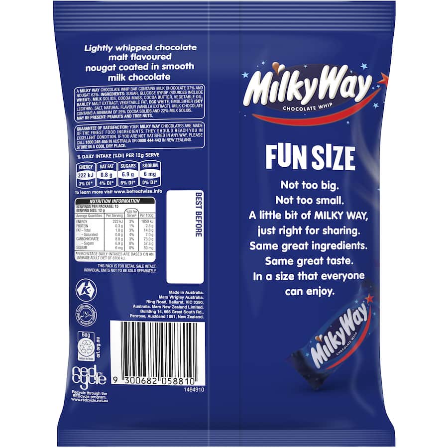 Milkyway Chocolate Bars Fun Size 180g bag 15pack