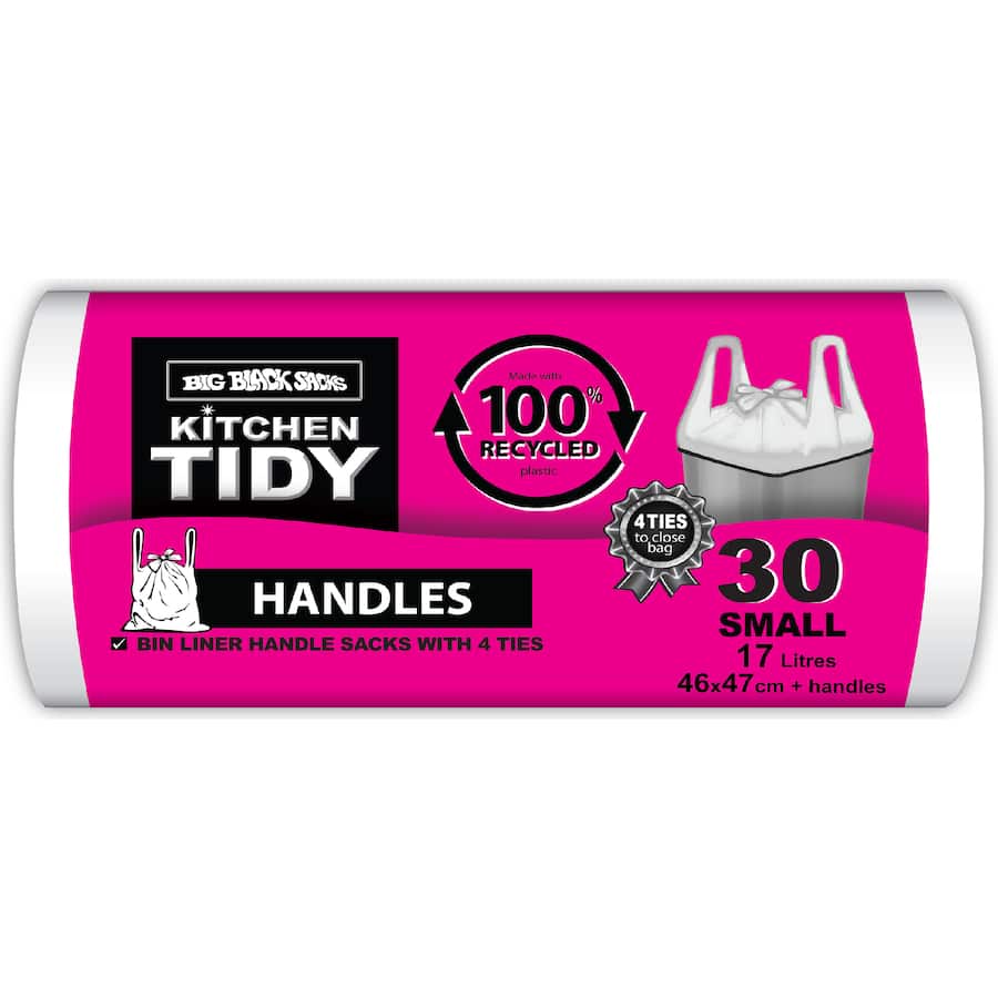 Big Black Sacks Kitchen Tidy Liners 100% Recycle White Tie Small 30pack
