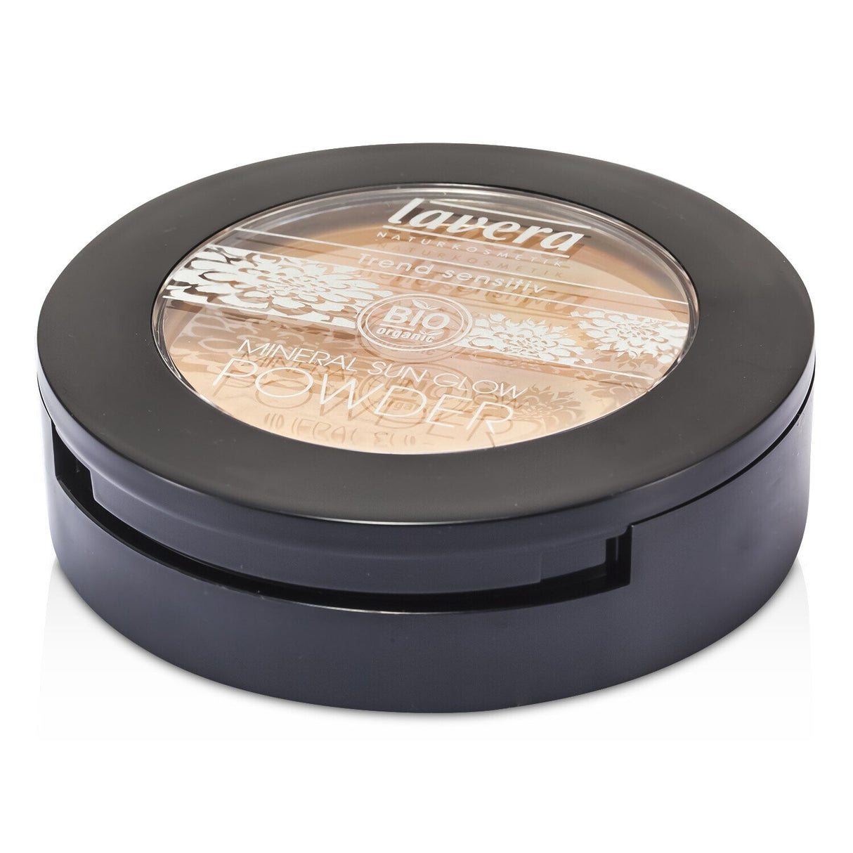 Organic bronzing powder in #03 Sun Touched, offering a sun-kissed glow, ideal for cheeks and brows with a shimmering finish.