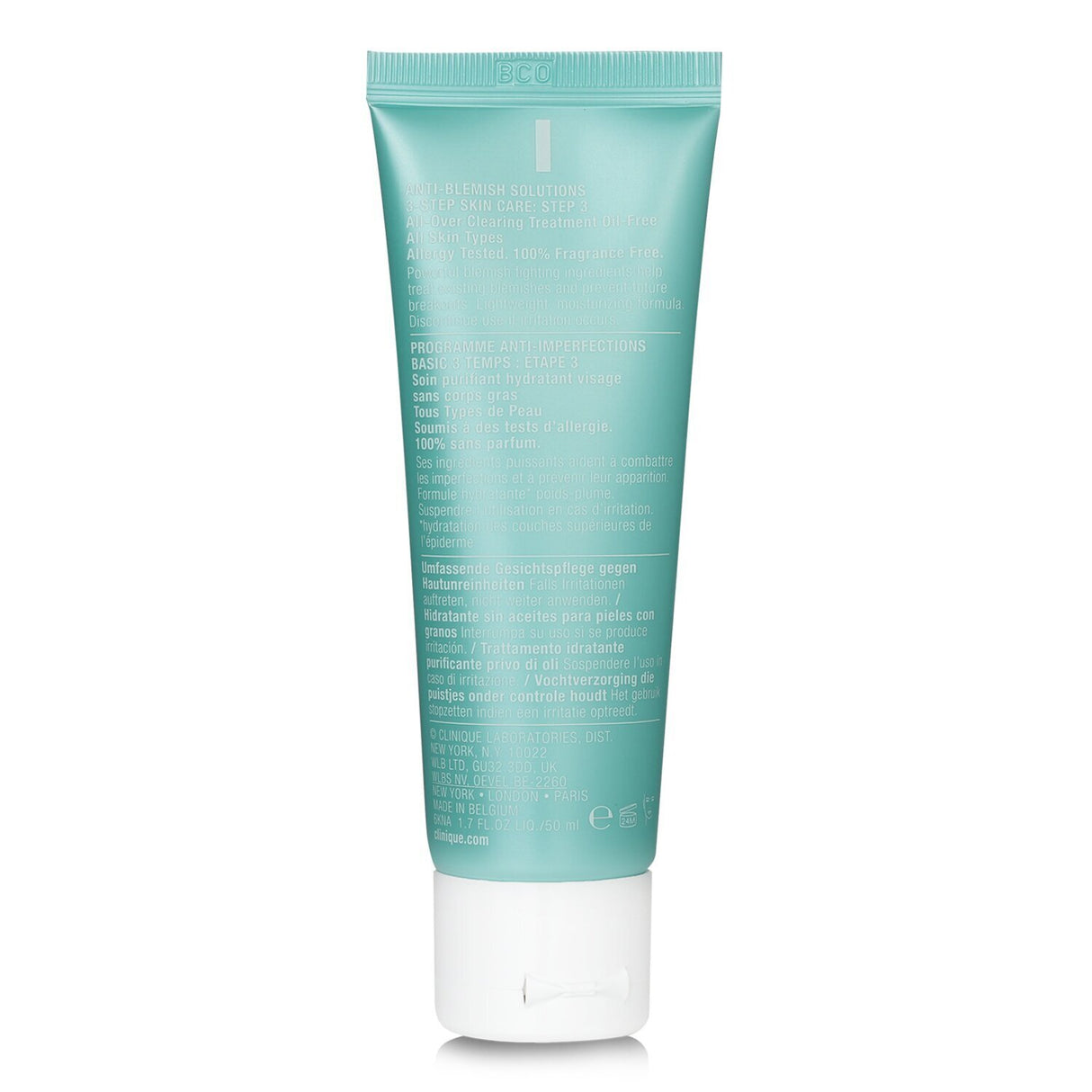 Clinique Anti-Blemish Solutions treatment in a 50ml tube, designed to clear blemishes and control oil for acne-prone skin.