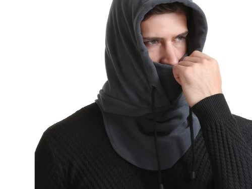 Set of 12 Maxcare Winter Polar Fleece Hoods in black, grey, and army green for warmth and comfort in cold weather activities.