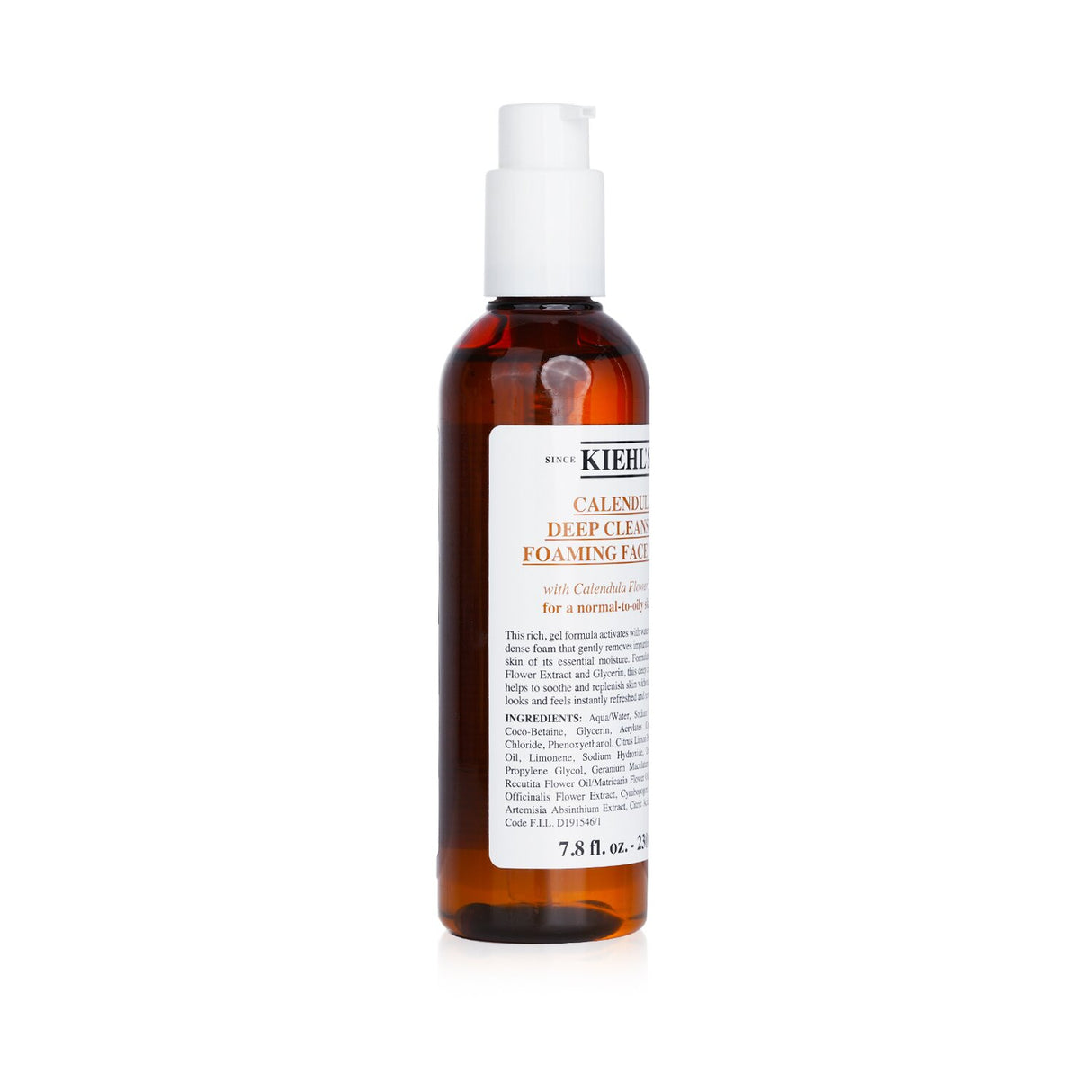 Kiehl's Calendula Deep Cleansing Foaming Face Wash in a 230ml bottle, gently cleanses with Calendula extract for refreshed skin.