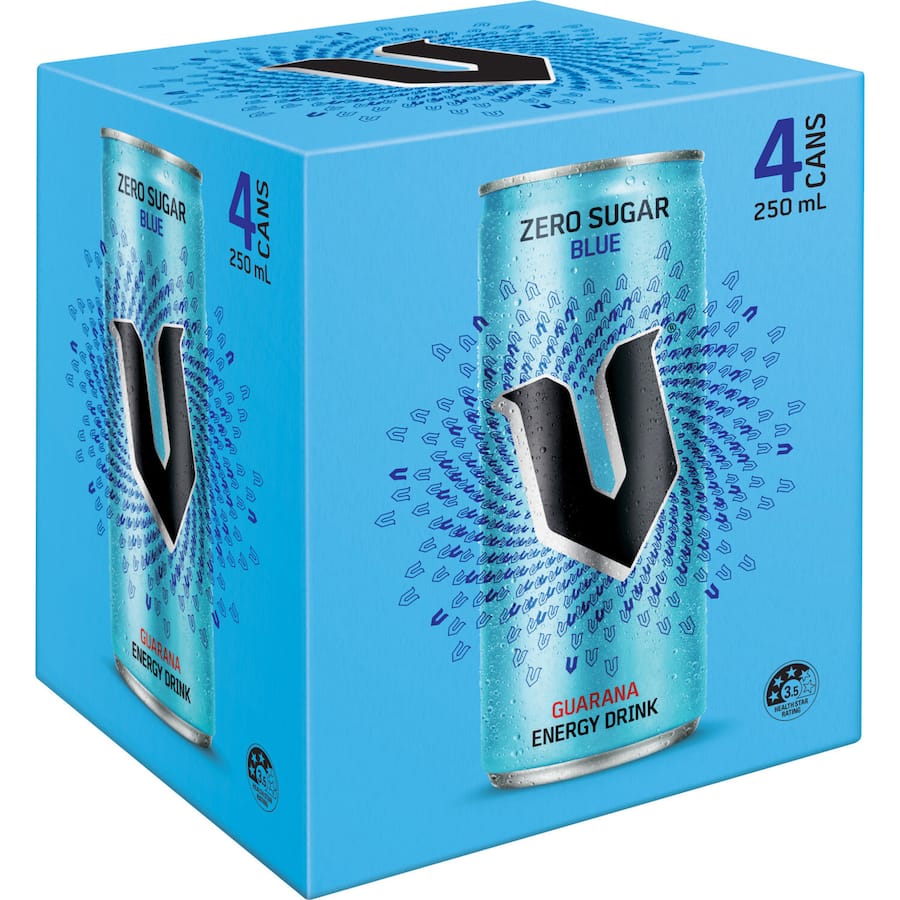 V Sugarfree Energy Drink Blue 250ml cans 4pack