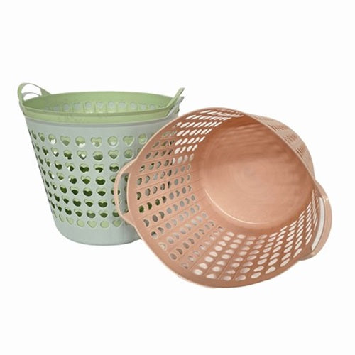 Colorful set of 12 plastic laundry baskets, 35L capacity each, versatile for laundry, storage, and organization.