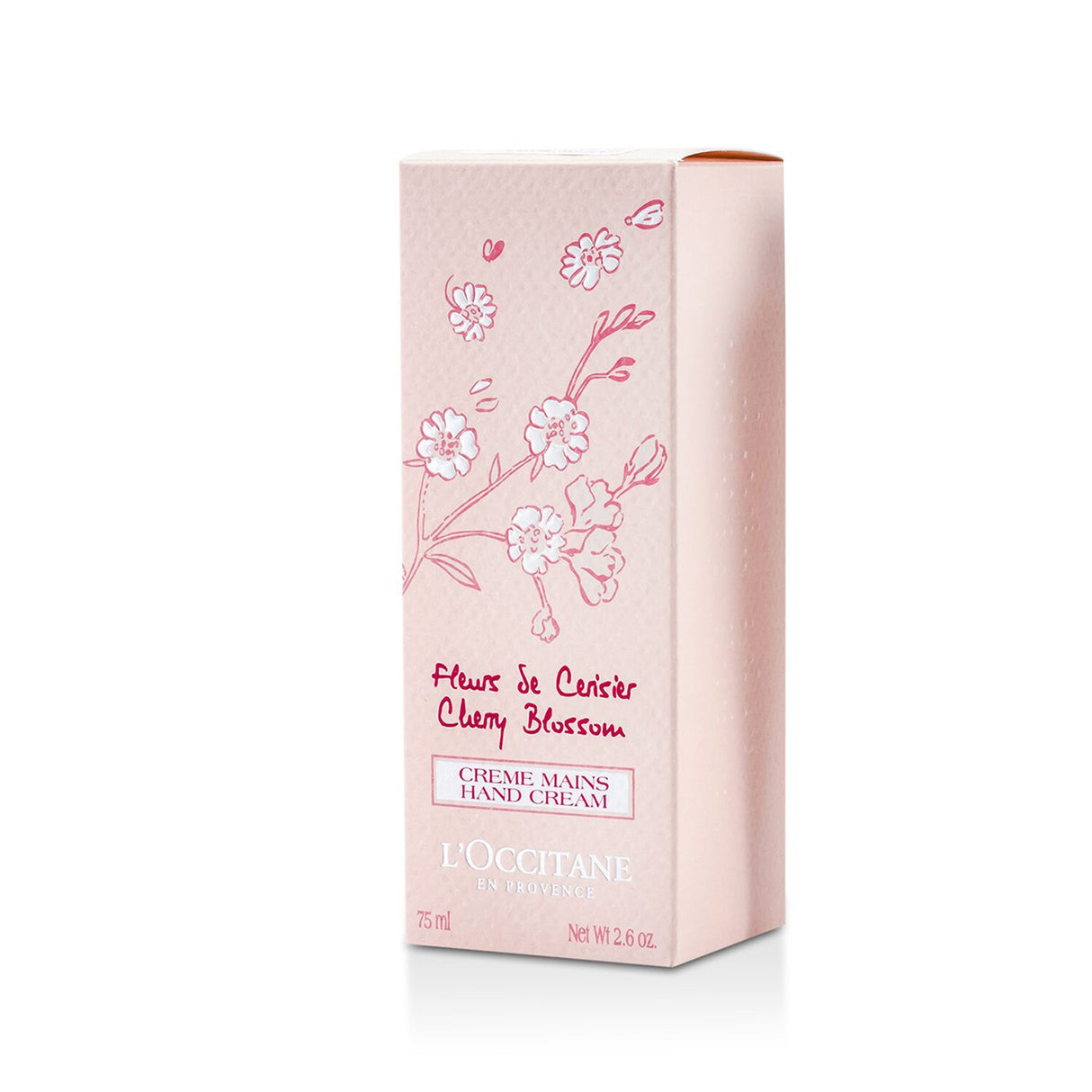 L'Occitane Cherry Blossom Hand Cream in 75ml, offering hydrating, non-greasy moisture with a floral scent for soft, nourished hands.