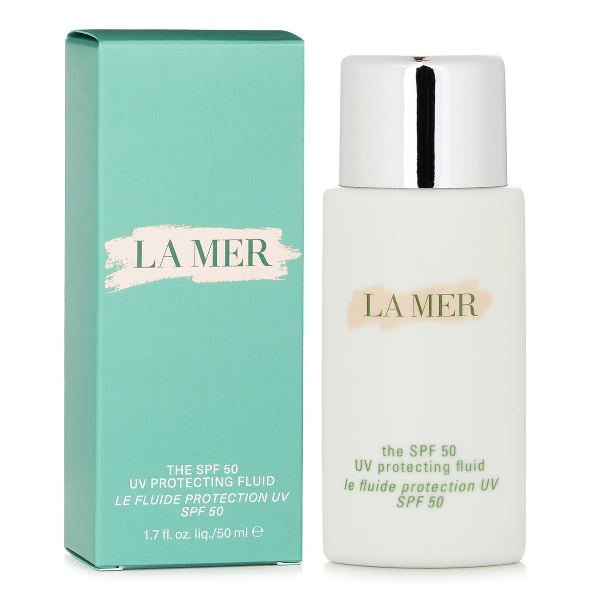 La Mer SPF 50 UV Protecting Fluid in 50ml, a lightweight skincare essential for hydration and sun protection.