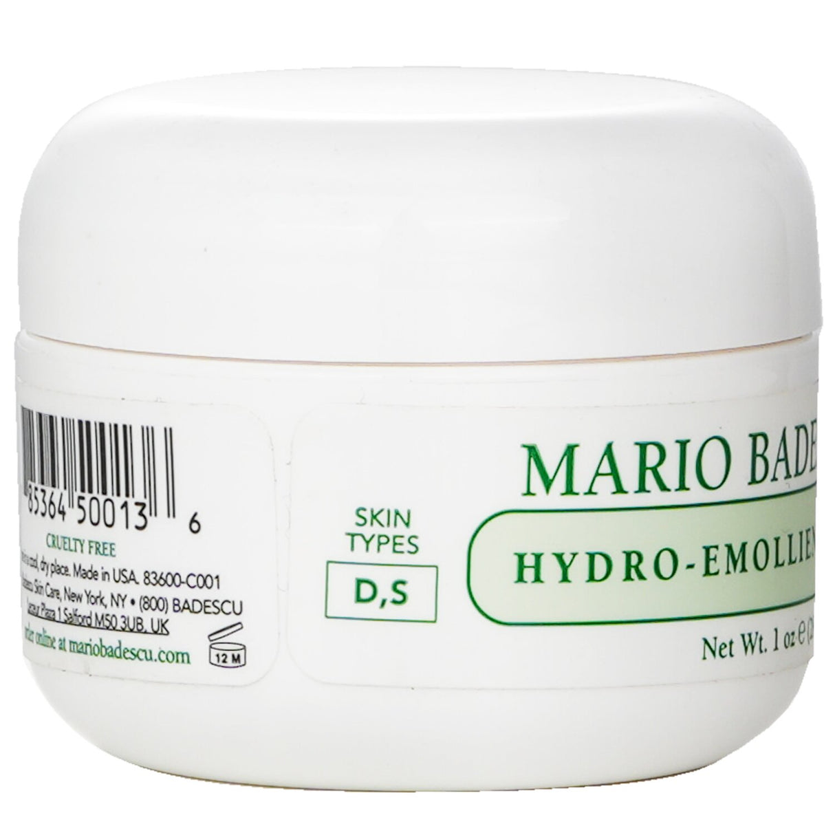 Mario Badescu Hydro Emollient Cream for dry/sensitive skin, 29ml, thick texture for intense hydration and moisture barrier.