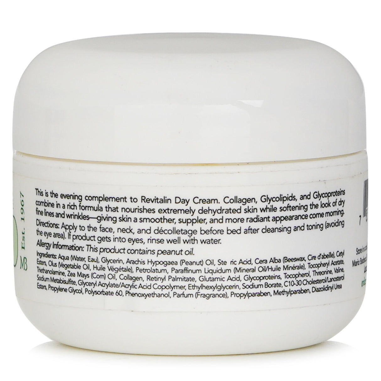 Mario Badescu Revitalin Night Cream for dry/sensitive skin, enriched with collagen and antioxidants, hydrates overnight.