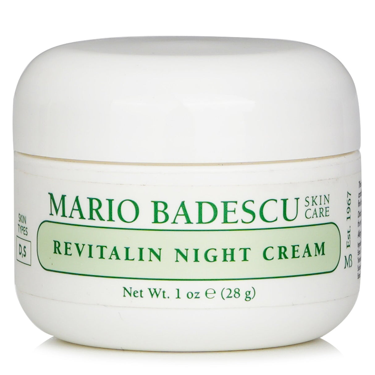 Luxurious Mario Badescu Revitalin Night Cream for dry, sensitive skin; hydrates with Collagen and antioxidants for a youthful glow.