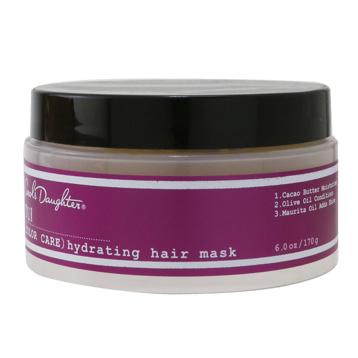 Hydrating hair mask with cacao butter and oils for soft, vibrant, color-treated hair. Restores moisture and shine.