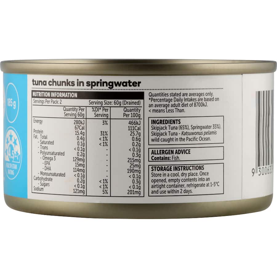 Essentials Tuna Chunks In Springwater Tear tab can 185g