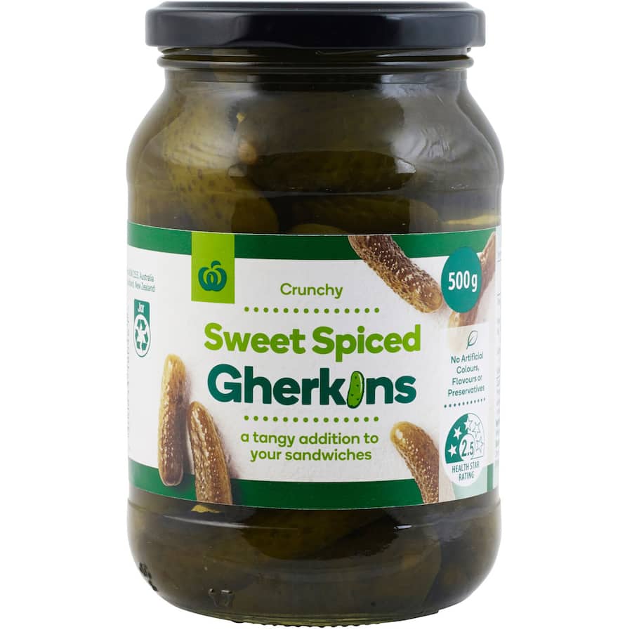 Woolworths Gherkins Sweet Spiced 500g