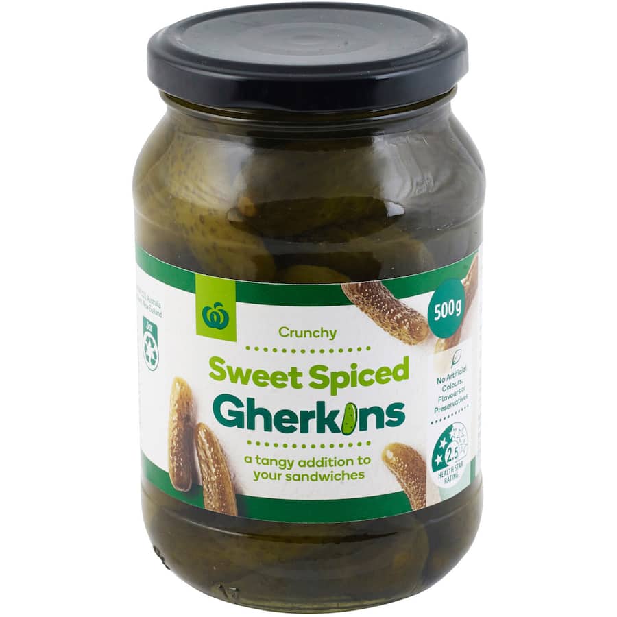 Woolworths Gherkins Sweet Spiced 500g