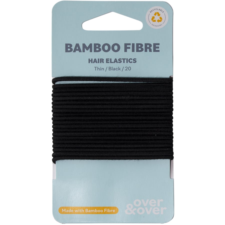 Over & Over Organic Bamboo Hair Ties Elastic Thin Black 20pack
