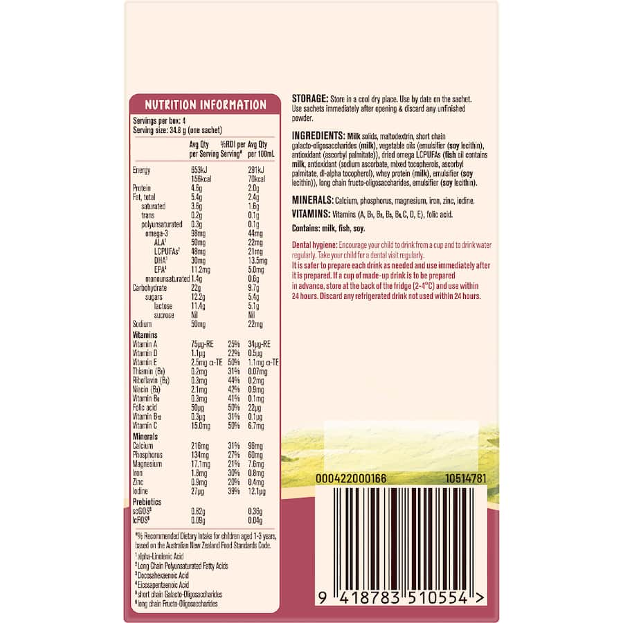 Karicare Stage 3 Toddler Milk Drink From 12+ Months Sachets 4x35.6g