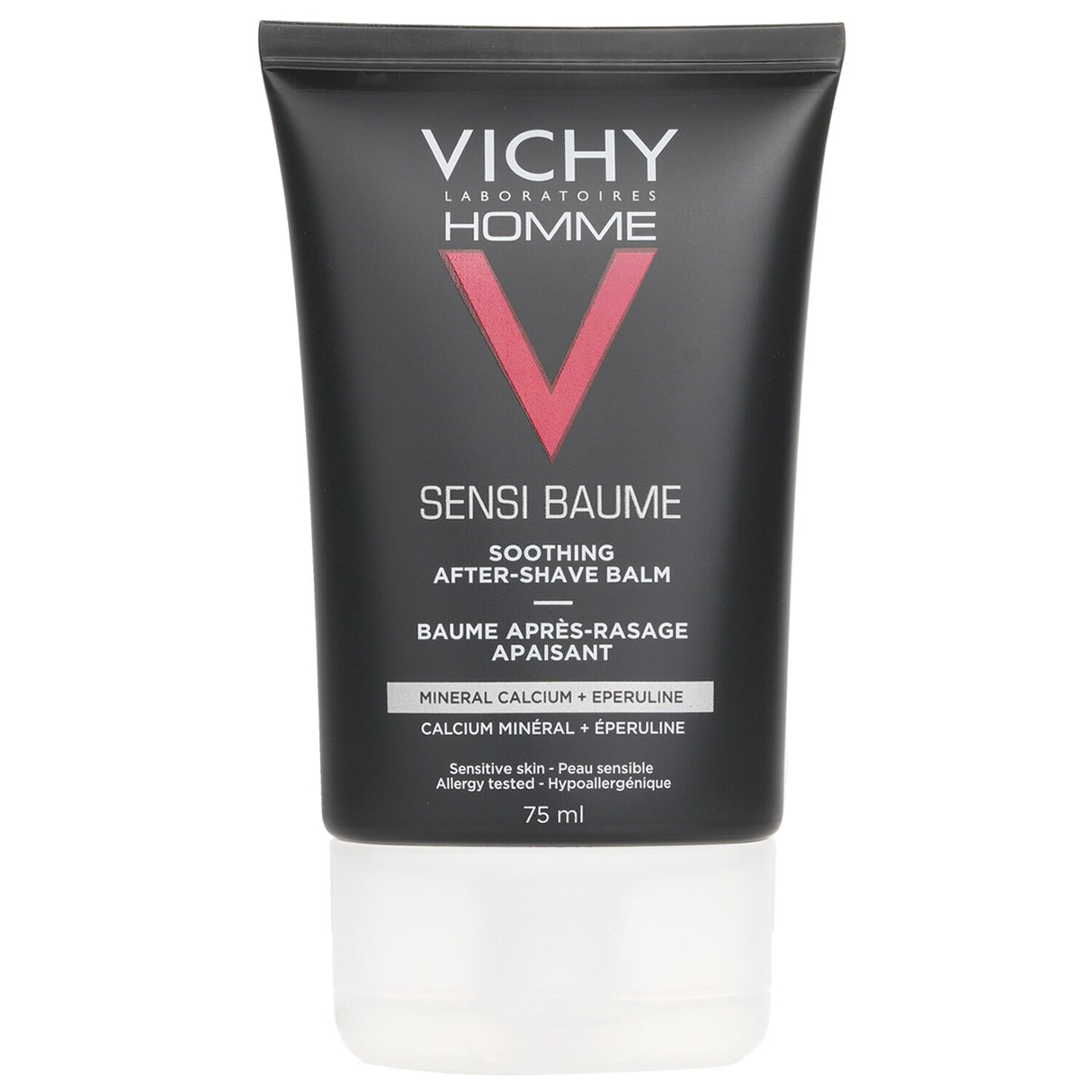 Vichy Homme Soothing After-Shave Balm for sensitive skin, 75ml; absorbs quickly, hydrates, and calms irritation.