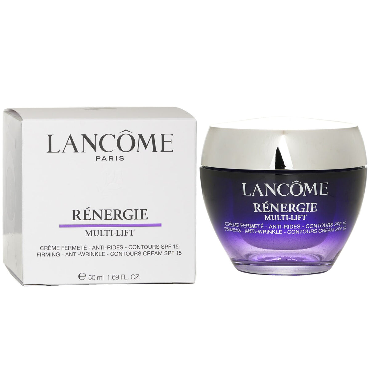 Lancome Renergie Multi-Lift Cream SPF15 for all skin types, offering firming action, hydration, and UV protection for youthful skin.