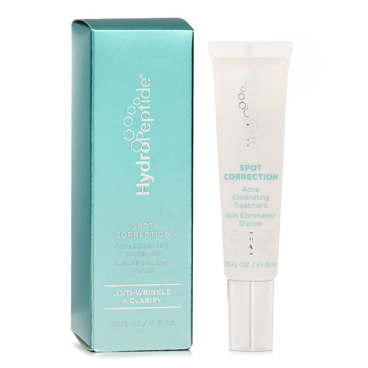 HydroPeptide Spot Correction Acne Treatment in 15ml, featuring peptides, sulfur, niacinamide, and lactic acid for clearer skin.