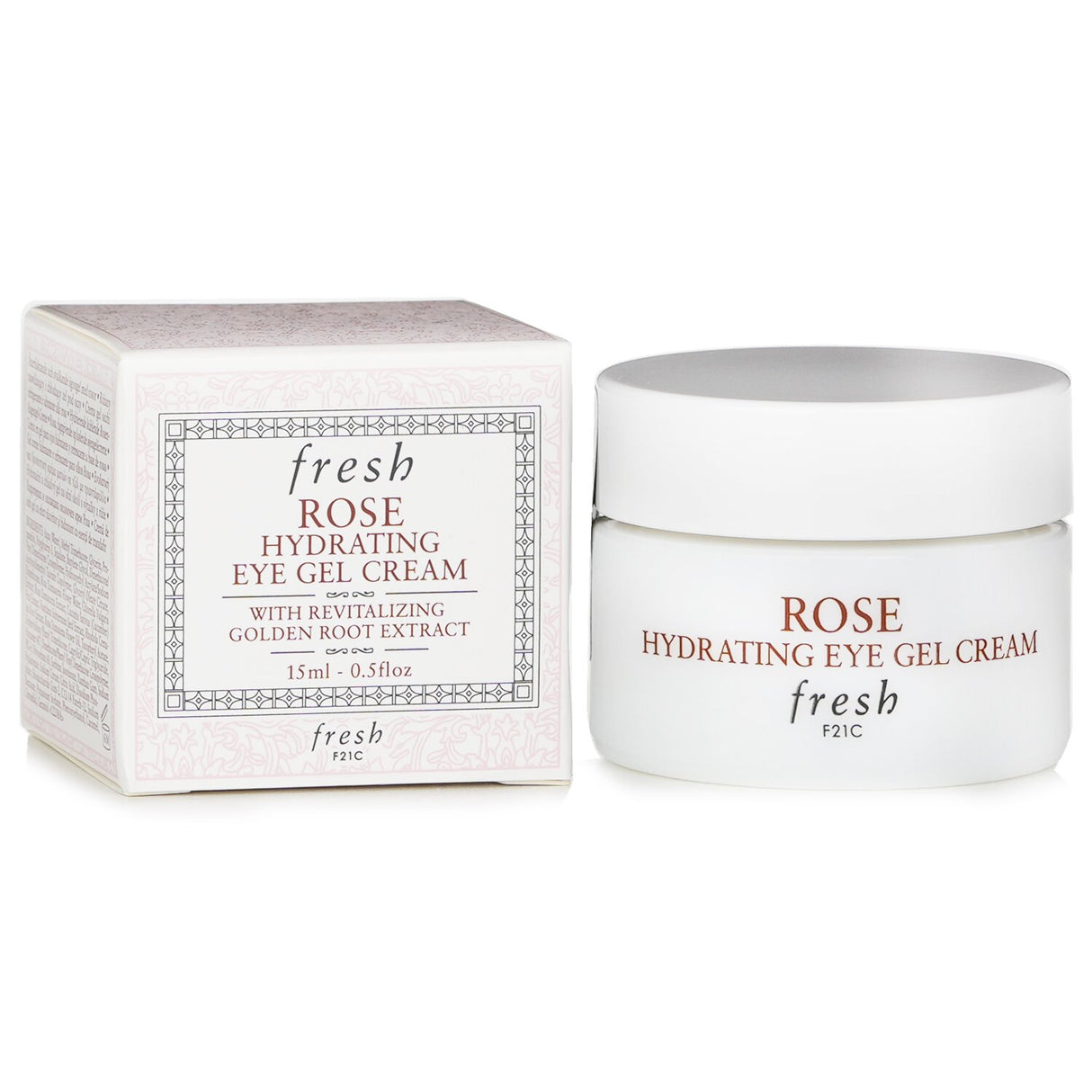 Fresh Rose Hydrating Eye Gel Cream in a 15ml jar, offering cooling hydration and nourishing ingredients for bright, smooth eyes.