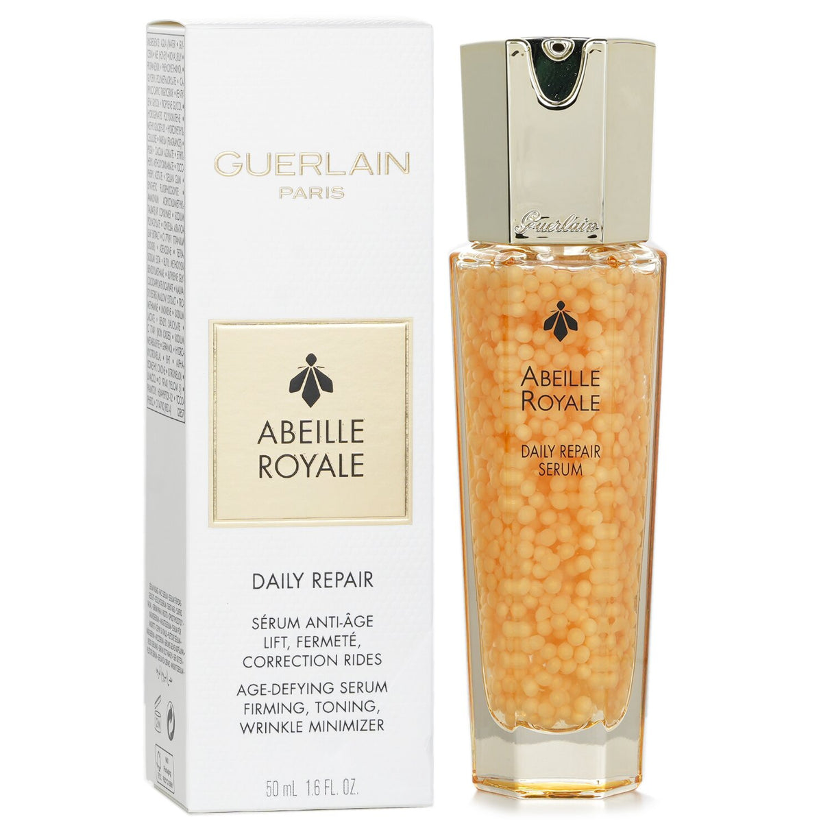 Luxurious 50ml facial serum with honey and royal jelly, rejuvenates skin, minimizes wrinkles, and enhances firmness.