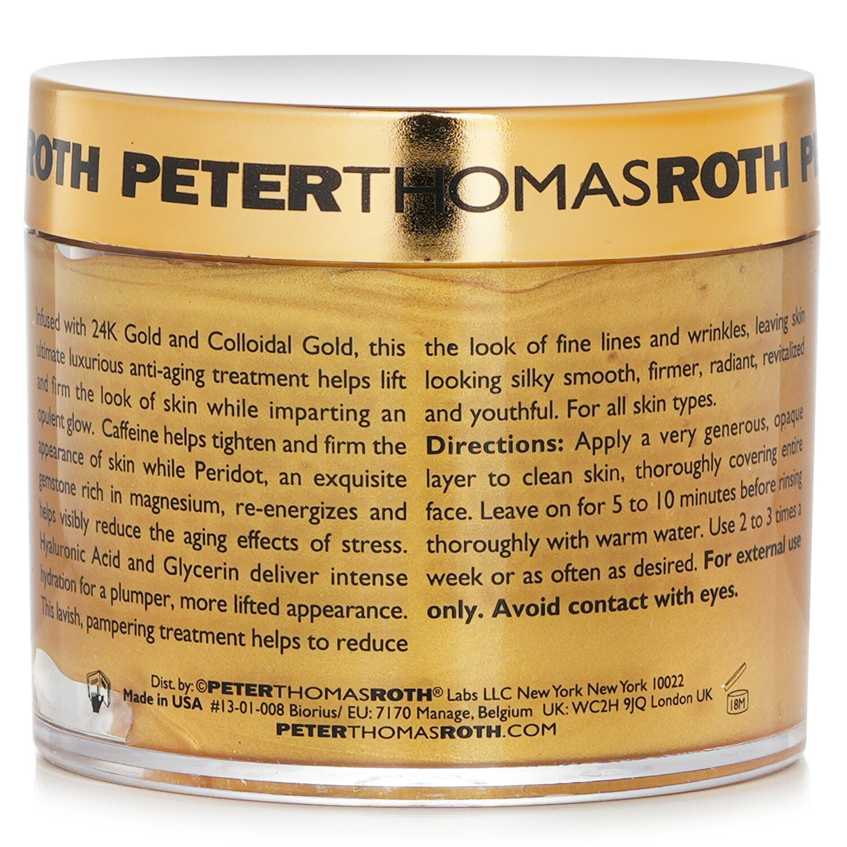 Luxurious Peter Thomas Roth 24K Gold Mask in a 150ml jar, designed to lift, hydrate, and rejuvenate your skin.