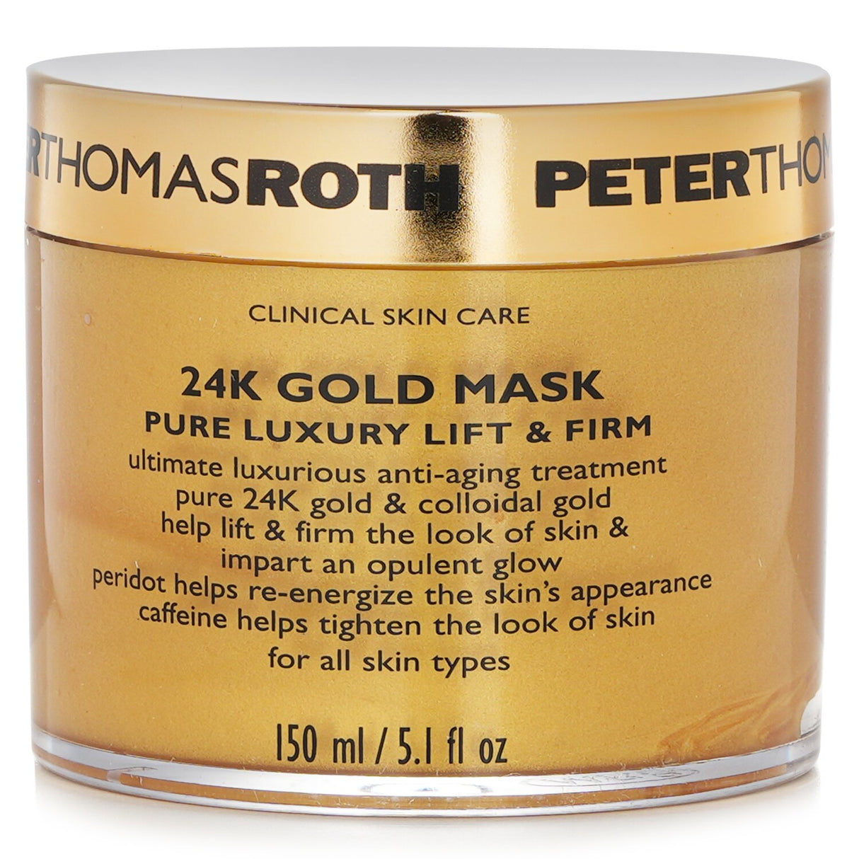 Luxurious Peter Thomas Roth 24K Gold Mask with anti-aging benefits, enriched with gold, caffeine, and hydration for radiant skin.