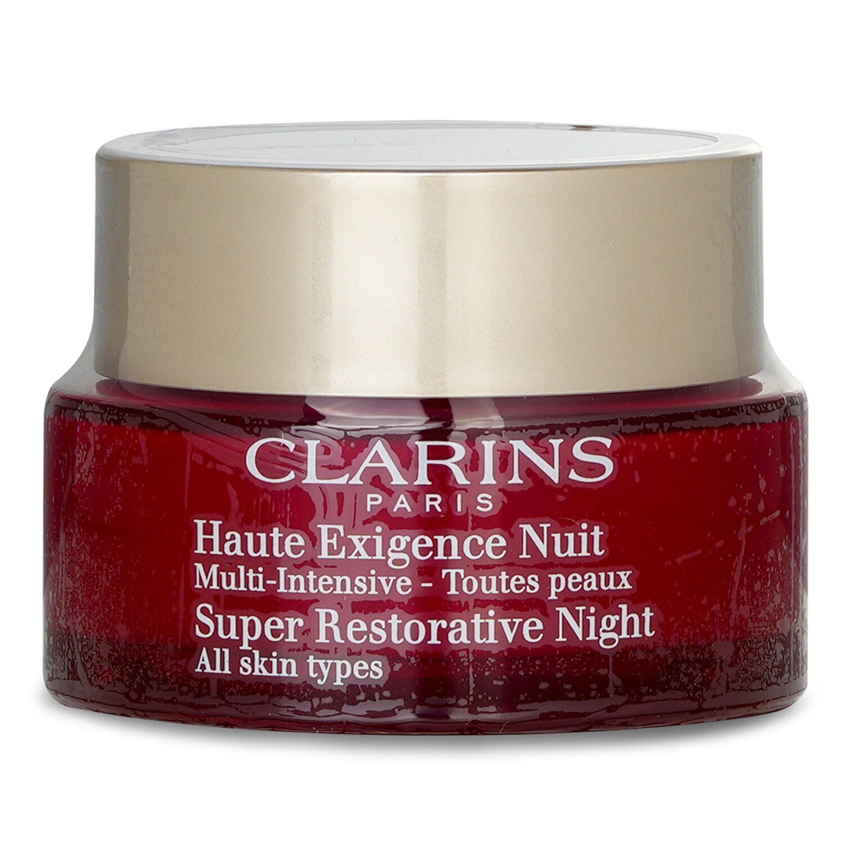 Clarins Super Restorative Night Cream for mature skin, targeting age spots and wrinkles with plant extracts for rejuvenation.