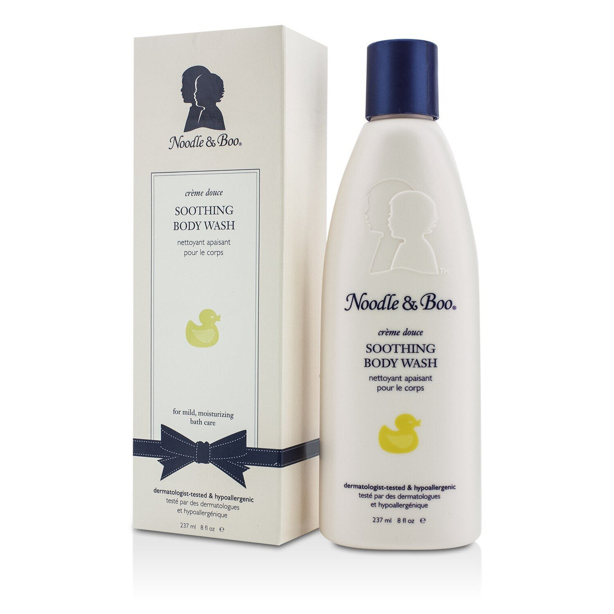 Gentle, tearless body wash for newborns with sensitive skin, enriched with Allantoin, milk protein, and vitamins for soothing care.