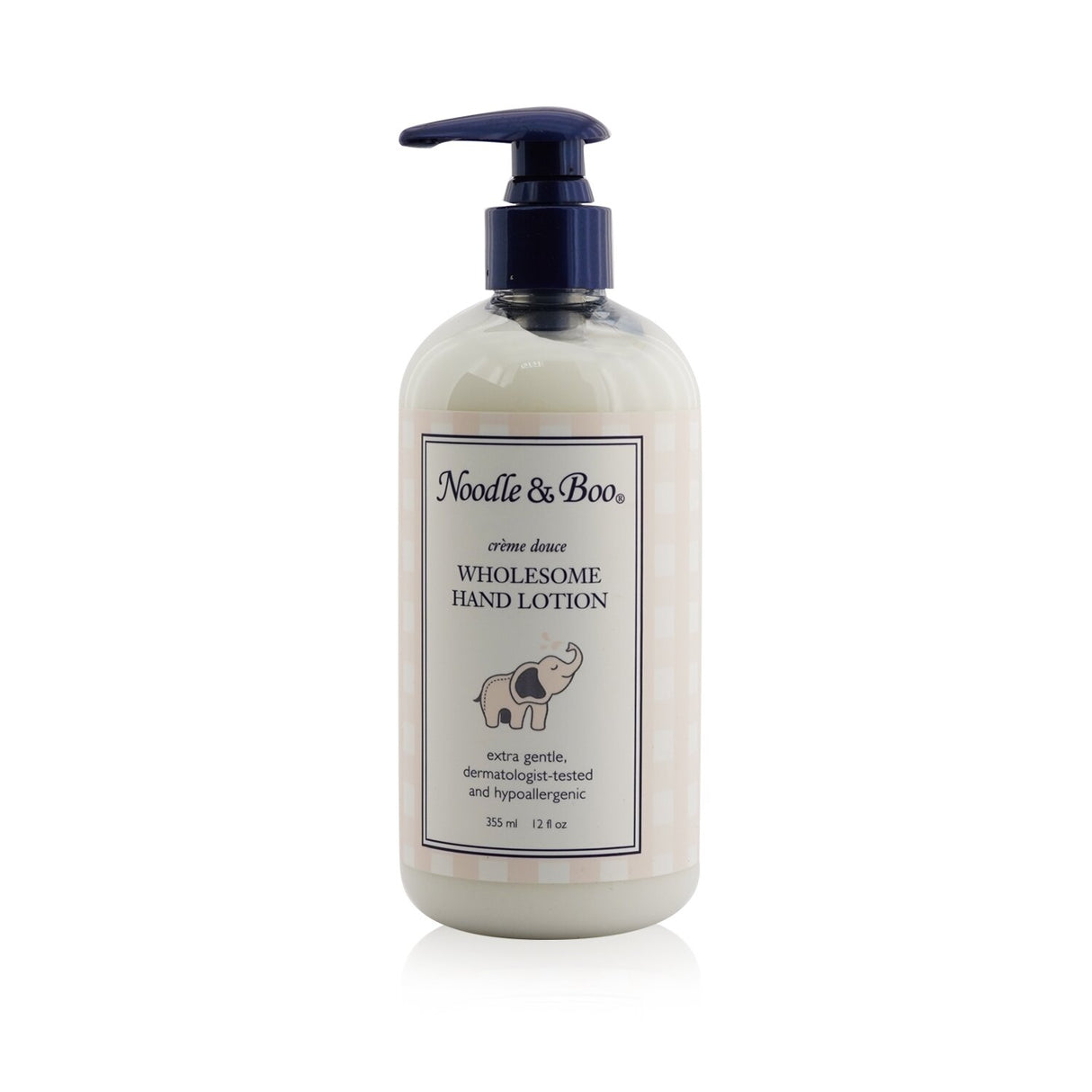 Noodle & Boo Wholesome Hand Lotion in a 355ml bottle, ideal for sensitive skin with nourishing vitamins A, C, and E.