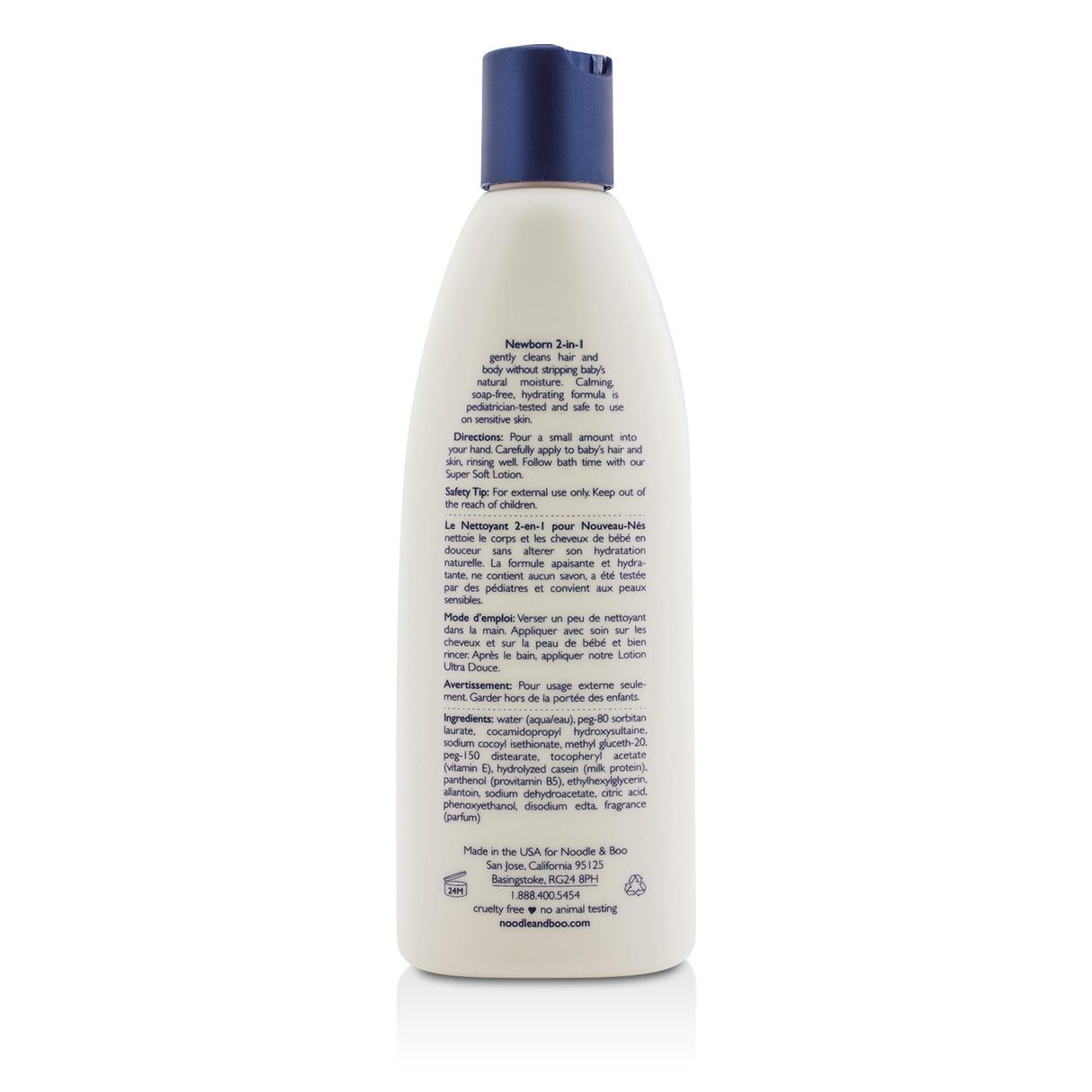 Noodle & Boo Newborn 2-in-1 Hair & Body Wash in 237ml, tearless, soap-free formula for gentle cleansing and hydration.