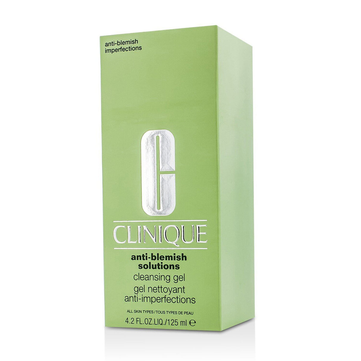 Clinique Anti-Blemish Solutions Cleansing Gel in a 125ml bottle, designed to clear blemishes and unclog pores effectively.