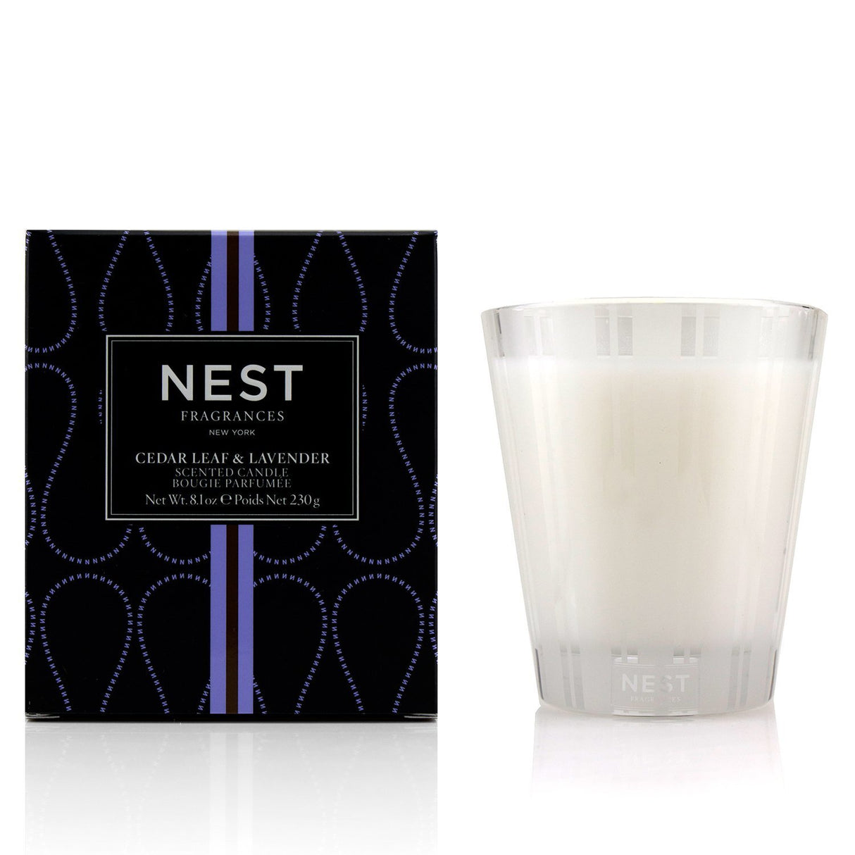 Luxury Nest scented candle in Cedar Leaf & Lavender, 230g, offers a soothing aroma for up to 50 hours of relaxation.