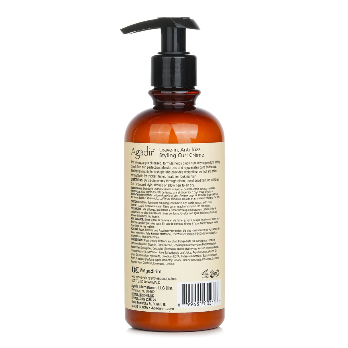 Agadir Argan Oil Styling Curl Creme in a 10oz bottle, providing hydration and definition for all hair types and curls.