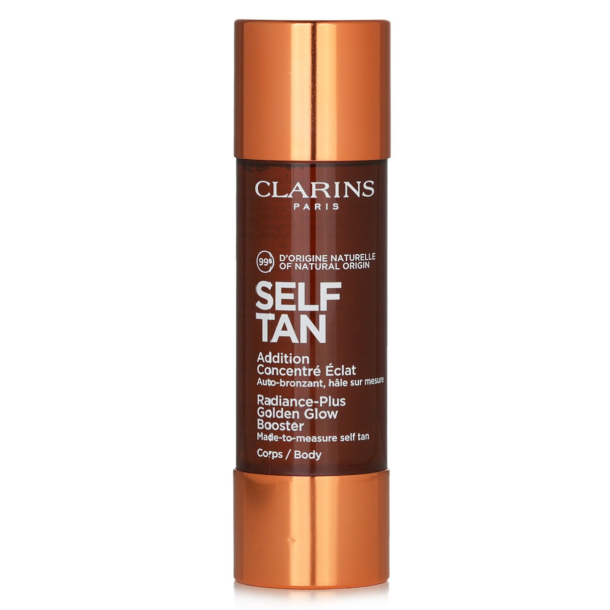 Clarins Radiance-Plus Golden Glow Booster is a customizable self-tanning fluid for a radiant, sun-kissed glow.