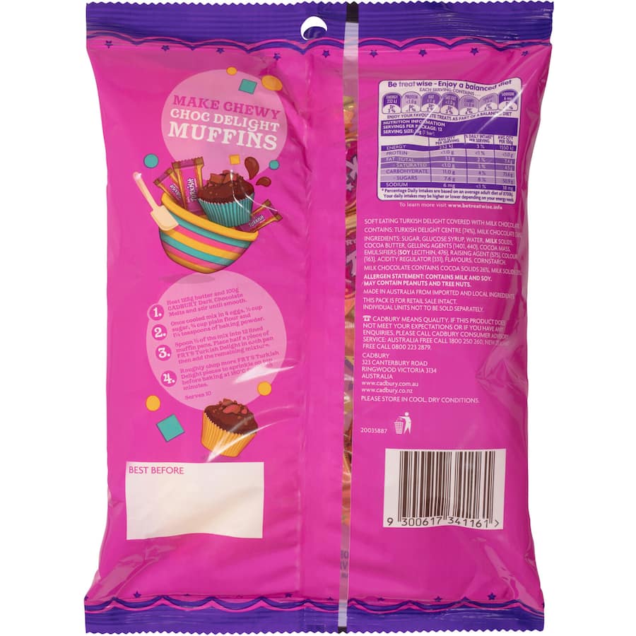 Cadbury Treat Size Chocolates Turkish Delight Sharepack 180g Bag 12pack