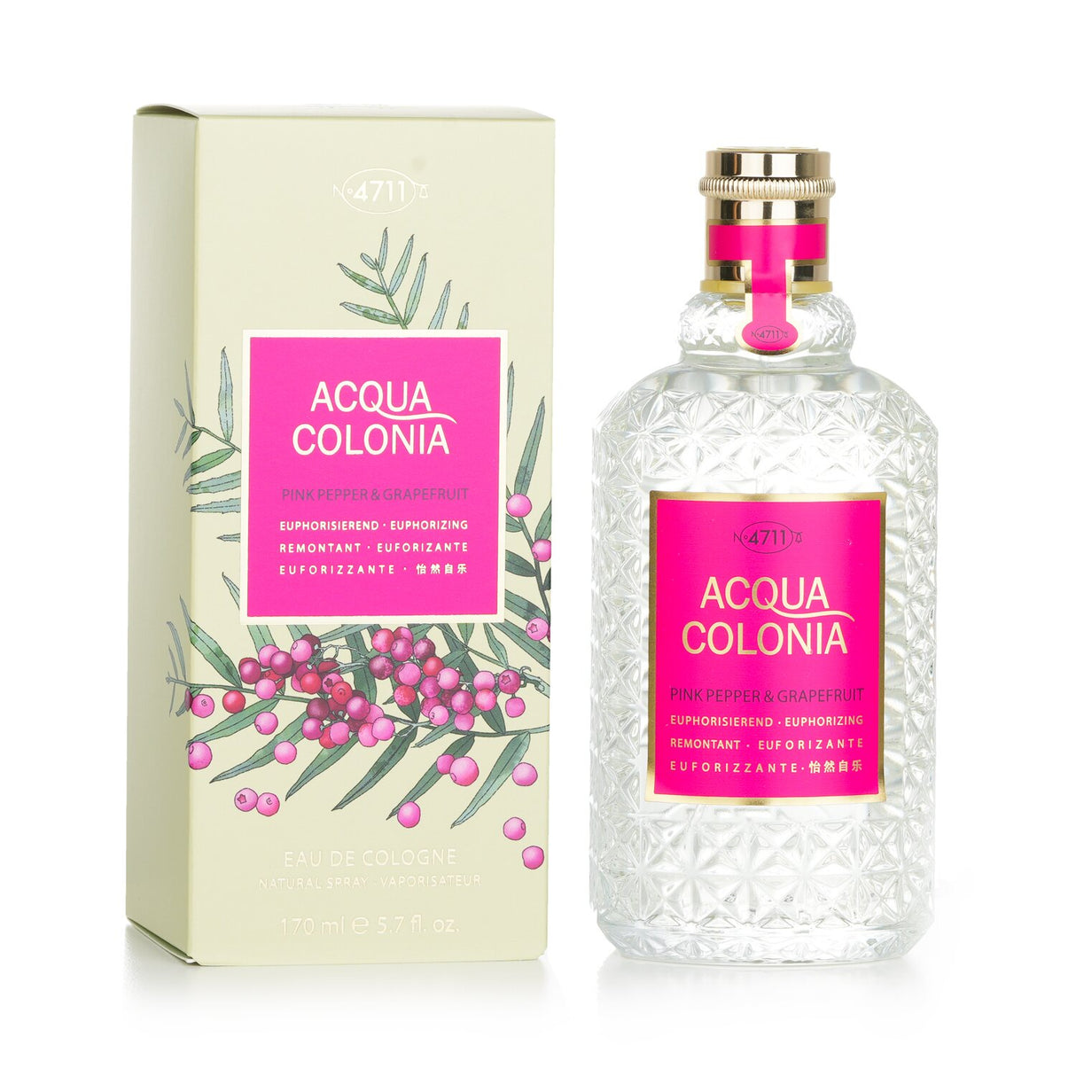 A 170ml bottle of 4711 Acqua Colonia Pink Pepper & Grapefruit Eau De Cologne, featuring a refreshing spicy fragrance for all.