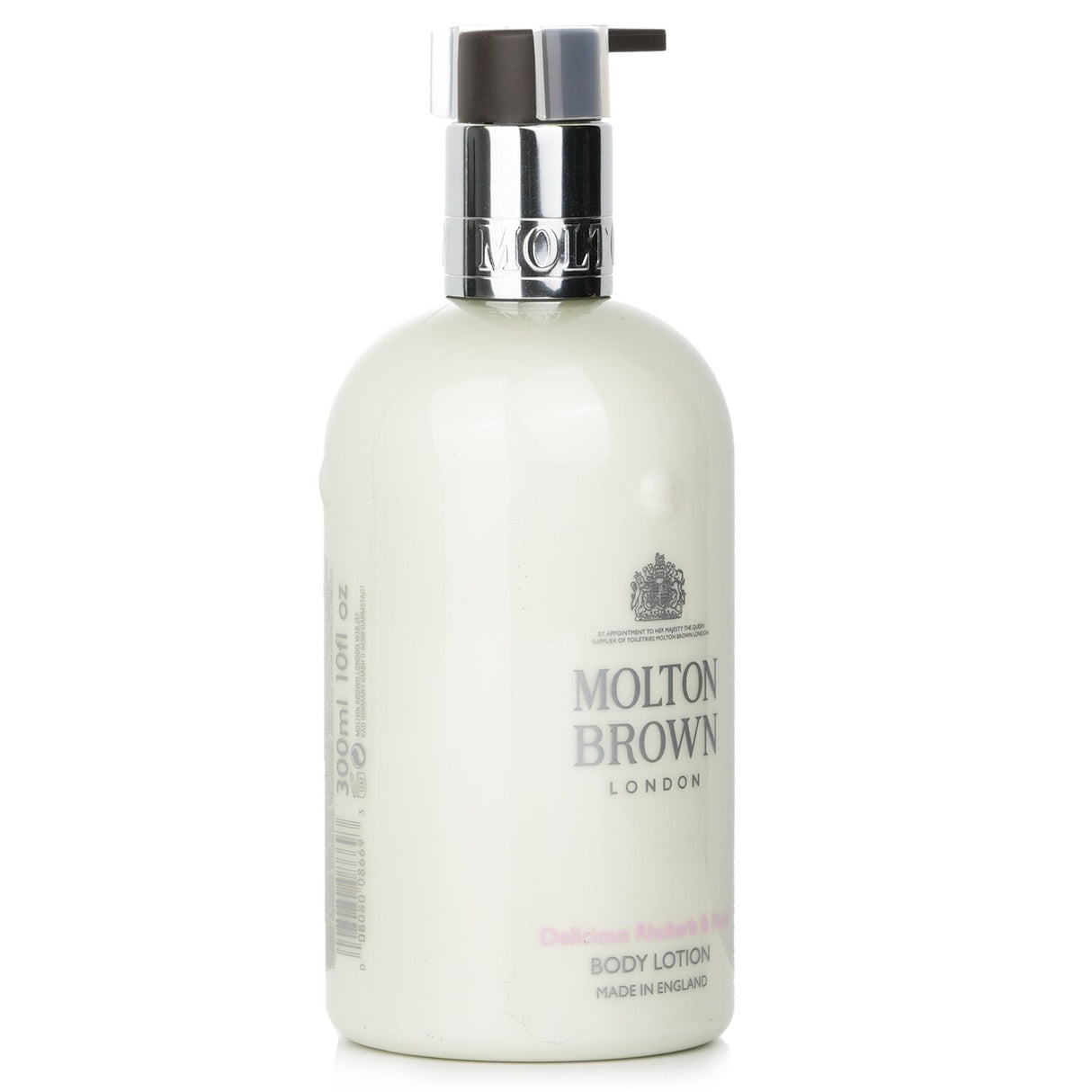 Luxurious Molton Brown body lotion with rhubarb and rose, offering deep hydration and a melt-in texture for soft, smooth skin.