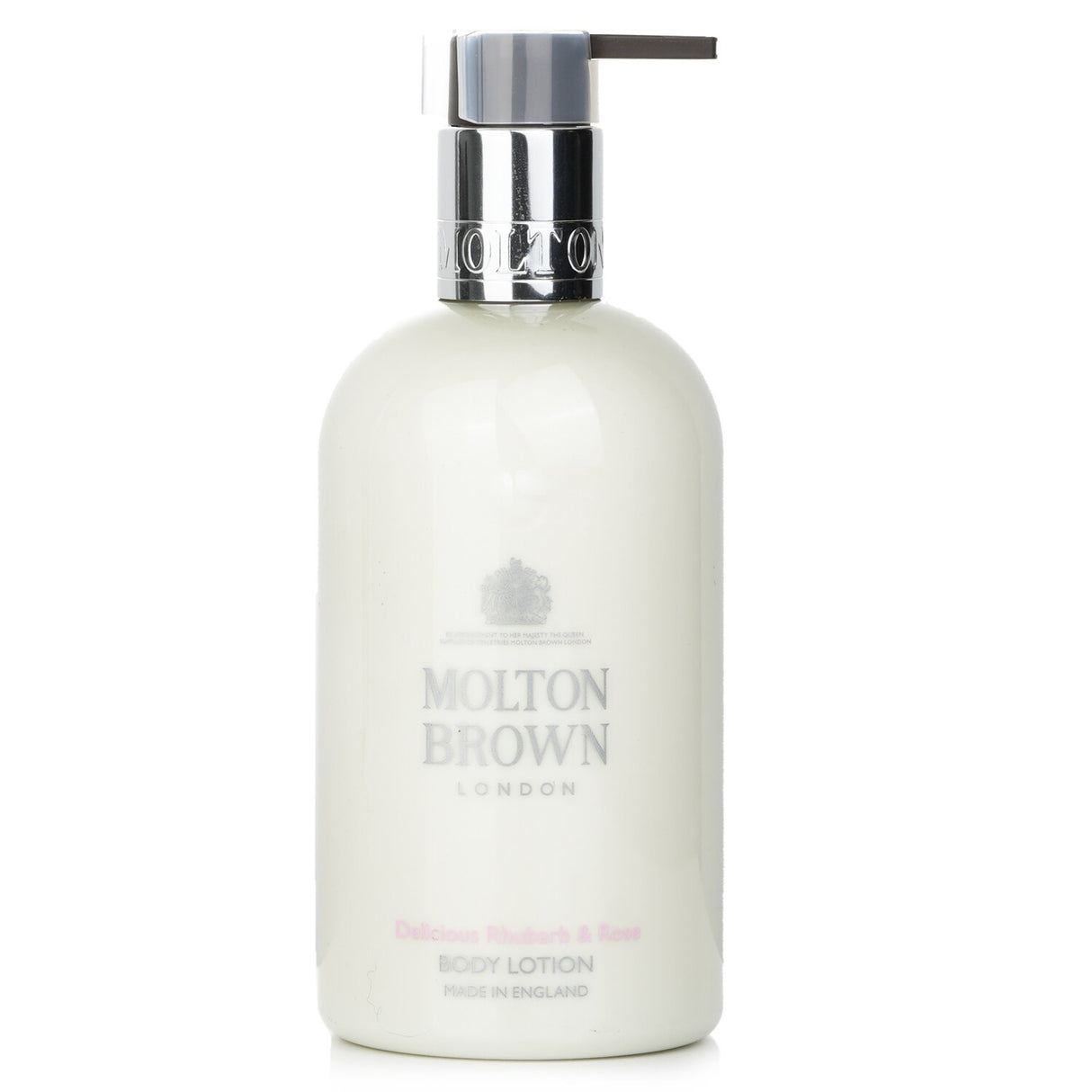 Molton Brown's Delicious Rhubarb & Rose Body Lotion, 300ml, offers nourishing hydration with a floral-fruity scent for soft, smooth skin.