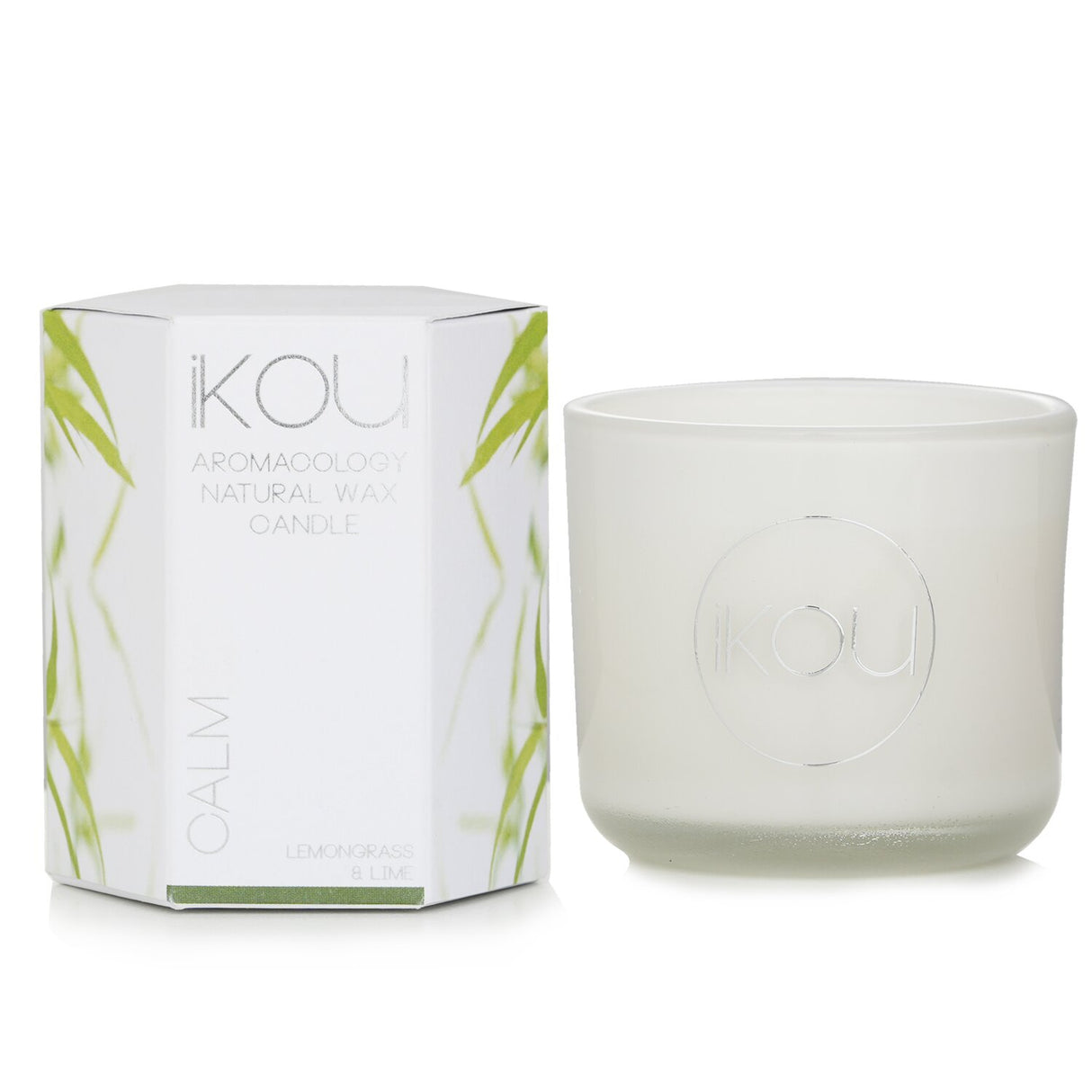 Eco-luxury candle in glass with soothing scents of lemongrass, lime, and lavender, burning up to 50 hours for relaxation.