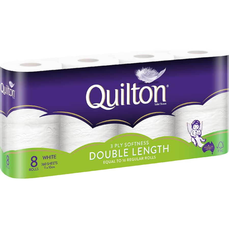 Quilton Toilet Paper 8pk Double Length White 3ply