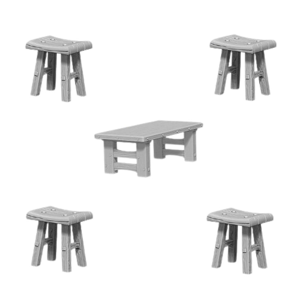 WizKids Deep Cuts Unpainted Miniatures Wooden Table & Stools
