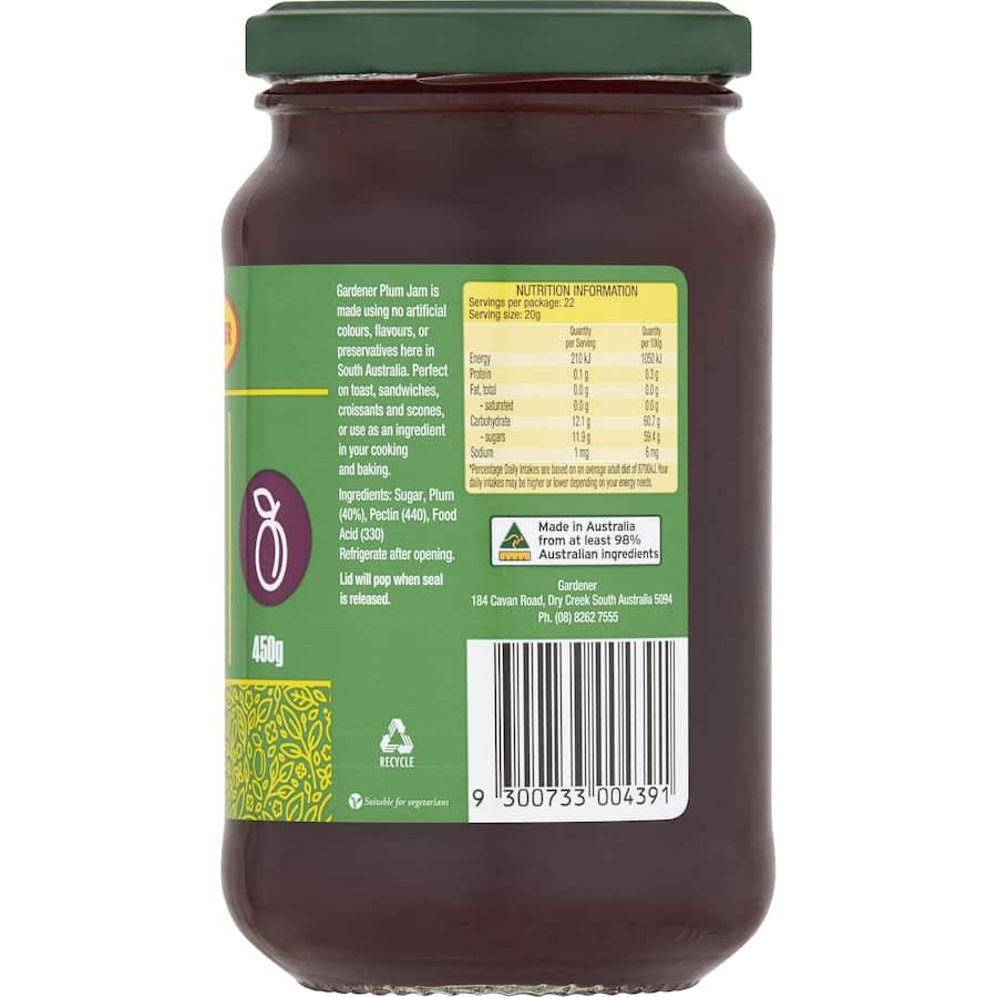 Gardener Jam Plum 450g