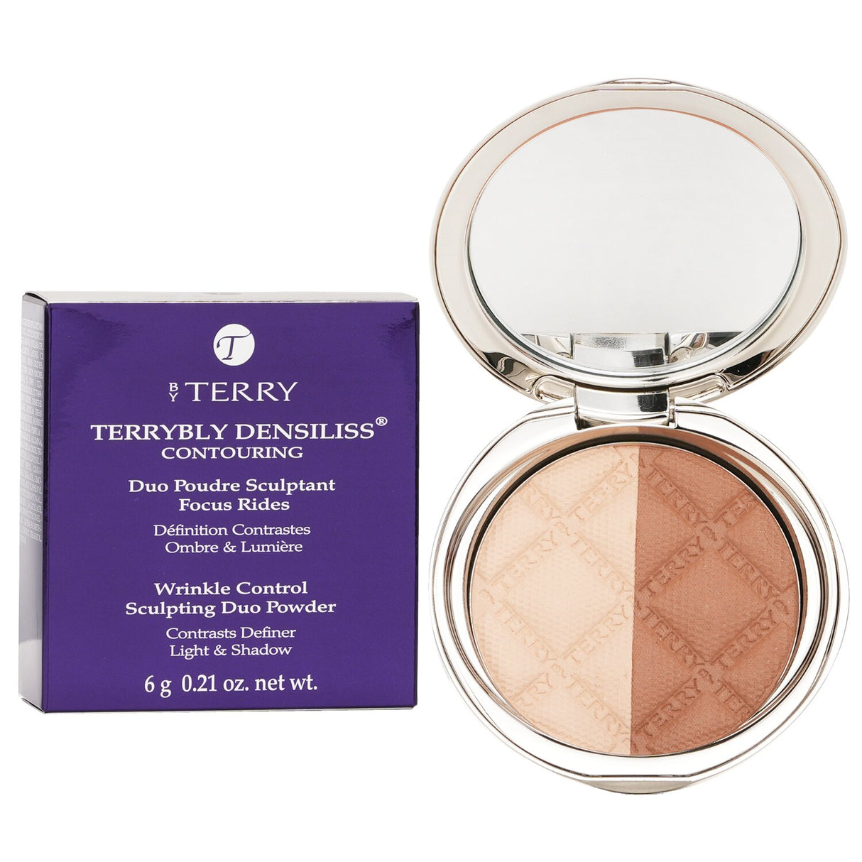By Terry Terrybly Densiliss Blush Duo in #200 Beige Contrast, blending two shades for flawless contouring and a radiant finish.