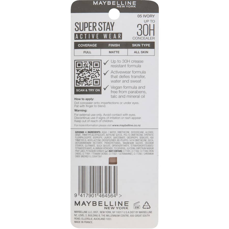 Maybelline Active Wear Concealer Ivory 10mL