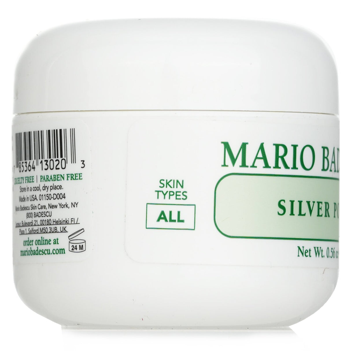 Mario Badescu Silver Powder in a 16g container, designed to absorb oil and unclog pores for clearer skin.