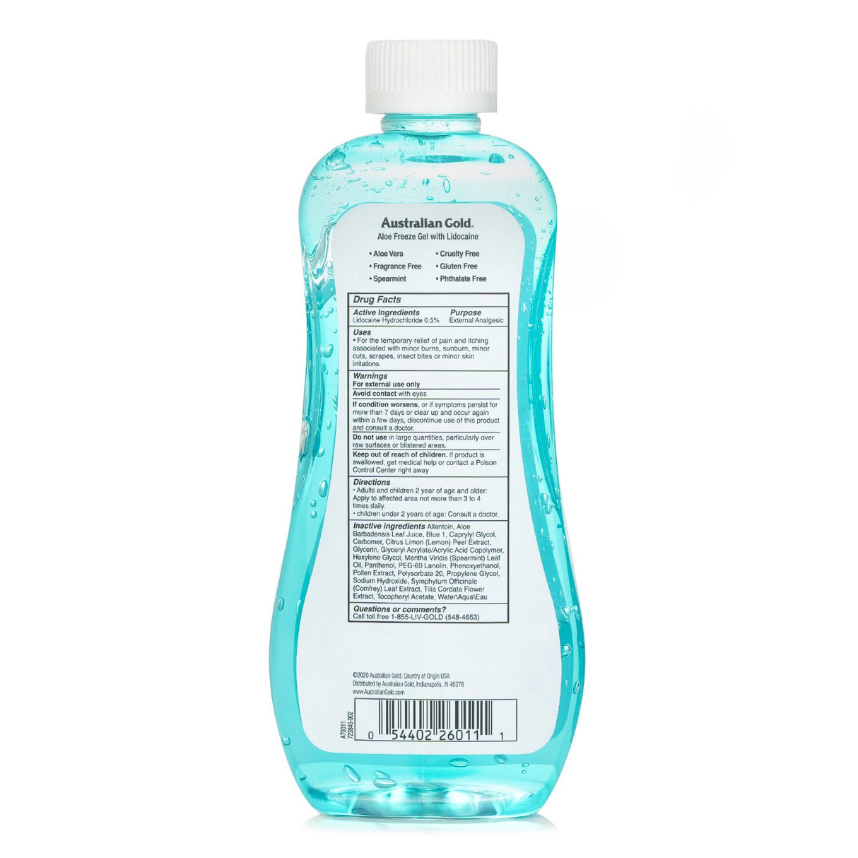 Aloe Freeze Gel with Lidocaine in 237ml, soothing gel for sunburn relief with Aloe Vera, Vitamin E, and cooling Spearmint.