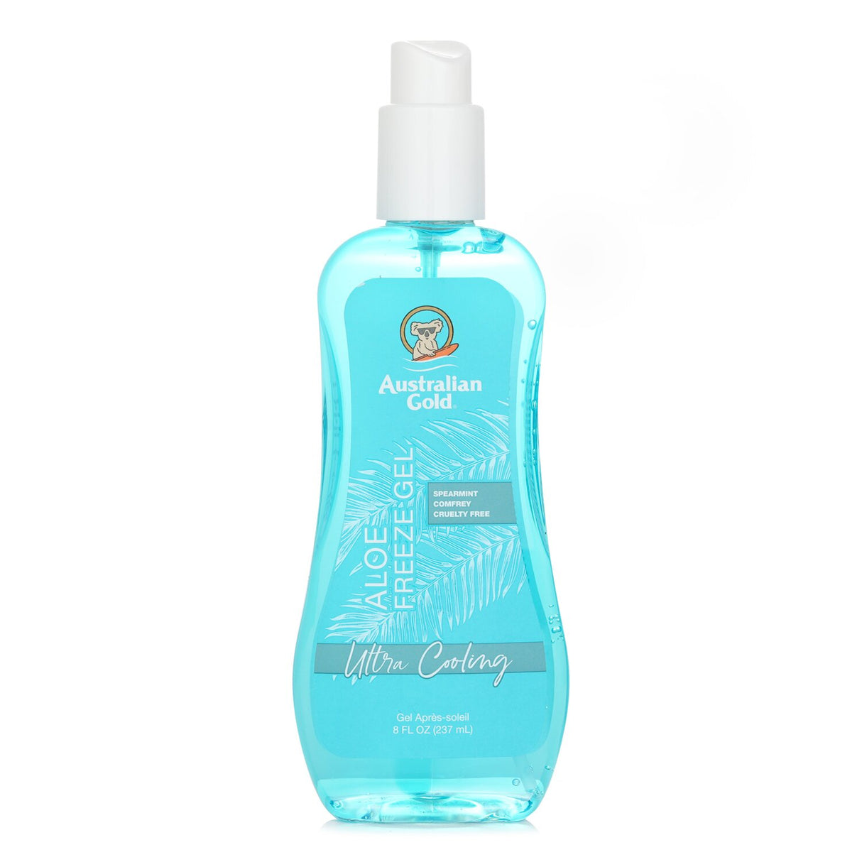 Aloe Freeze Spray Gel with Comfrey and Spearmint, soothing sunburn relief and moisturizing skin in a refreshing 237ml spray.